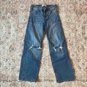 Abercrombie Kids Blue Straight Leg Jeans with Distressed Knees